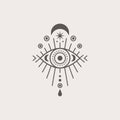 Mystical Eye and Moon Icon in a Trending Minimal Linear Style. Vector Isoteric Illustration