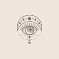 Mystical Eye and Moon Icon in a Trending Minimal Linear Style. Vector Isoteric Illustration