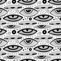 Mystical eyes pattern. Psychedelic seamless background for hipster textile design or creative wrapping paper