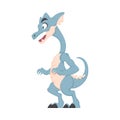 Mystical, fabulous funny blue dinosaur. Cartoon style