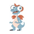 Mystical, fabulous funny blue dinosaur. Cartoon style