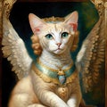 A mystical fantastic winged sphinx cat in luxurious precious jewelry