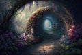 Mystical fantasy garden. Fantasy landscape. 3D illustration. Royalty Free Stock Photo