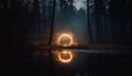 Mystical fire glowing creepy circle or portal in a dark forest, AI generated