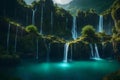 Mystical floating islands with cascading waterfalls