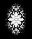 Mystical Flower with Scrollworks, Deco Element on Black Royalty Free Stock Photo