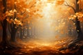 Mystical forest abstraction falling autumn leaves in a mesmerizing display