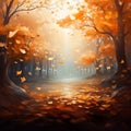Mystical forest abstraction falling autumn leaves in a mesmerizing display
