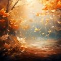 Mystical forest abstraction falling autumn leaves in a mesmerizing display