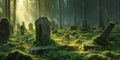 Mystical Forest Cemetery in Morning Light Royalty Free Stock Photo