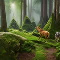 1417 Mystical Forest Creatures: A mystical and enchanting background featuring forest creatures, mythical beings, and magical el