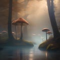 Mystical forest at dawn, glowing mushrooms and mist, enchanting fantasy scene, digital painting5