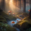 Mystical forest at dawn, glowing mushrooms and mist, enchanting fantasy scene, digital painting4