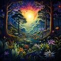 Mystical Forest Illustration with Healing Plants