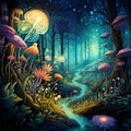 Mystical Forest Illustration with Healing Plants