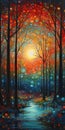 Mystical Forest Landscape Painting for Wall Art and Decor.