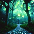 Mystical forest with lighting branches
