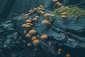 Mystical Forest Mushrooms on a Decaying Log