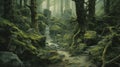Mystical Forest Painting With Moss And Eerie Atmosphere Royalty Free Stock Photo