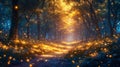 Mystical forest with a path in a fog. 3D rendering Generative AI Royalty Free Stock Photo