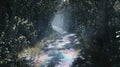 A mystical forest path with a rainbow Royalty Free Stock Photo