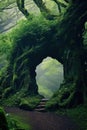 Mystical Forest Pathway Shrouded in Fog Royalty Free Stock Photo