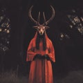 Mystical Forest Portrait: Dark Orange, Religious Symbolism, Anthropomorphic Animals