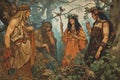 Mystical forest shamans, communing with nature spirits and harnessing their ancient magic - Generative AI