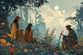 Mystical forest shamans, communing with nature spirits and harnessing their ancient magic - Generative AI