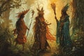 Mystical forest shamans, communing with nature spirits and harnessing their ancient magic - Generative AI