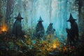 Mystical forest shamans, communing with nature spirits and harnessing their ancient magic - Generative AI