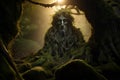 Mystical forest guardian watching over enchanted woodland. Generative AI