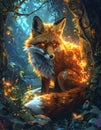 Mystical Fox in Enchanted Forest with Glowing Embers Royalty Free Stock Photo