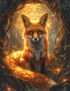 Mystical Fox in Enchanted Forest with Pentagram Royalty Free Stock Photo