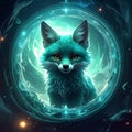 Mystical Fox in Glowing Celestial Circle Royalty Free Stock Photo