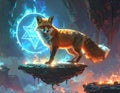 Mystical Fox Guardian on Floating Island with Magic Circle Royalty Free Stock Photo