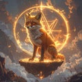 Mystical Fox with Pentagram Symbol Spiritual Royalty Free Stock Photo