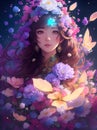 Mystical Garden: A Fantasy Girl and Her Flower Cascade
