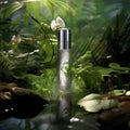 Mystical garden with silver droplet nourishing vibrant leafy plant