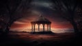 Mystical Gazebo: Surrealistic Fantasy Landscape In Romantic Realism