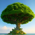 A mystical giant tree in a magical floating island