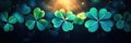 Mystical glow of vibrant clover leaves in enchanting light. Happy St. Patrick's Day. Saint Patrick