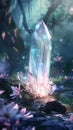 Mystical glowing crystal in a fantasy forest setting
