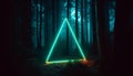 Mystical glowing neon light creepy triangle or portal in the forest, AI generated