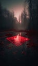 Mystical glowing neon square or portal in the water in a lake in the forest, AI generated