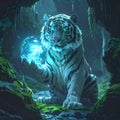 Mystical glowing tiger in cave Royalty Free Stock Photo