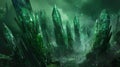 Mystical Green Crystal Cave with Explorers in a Fantasy World Royalty Free Stock Photo