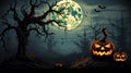 Mystical Halloween Night Sky with Moon, Bats, lantern, and Owl Royalty Free Stock Photo