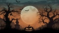 Mystical Halloween Night Sky with Moon, Bats, lantern, and Owl Royalty Free Stock Photo