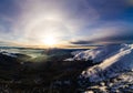 Mystical halo view at the ski slopes of mountain